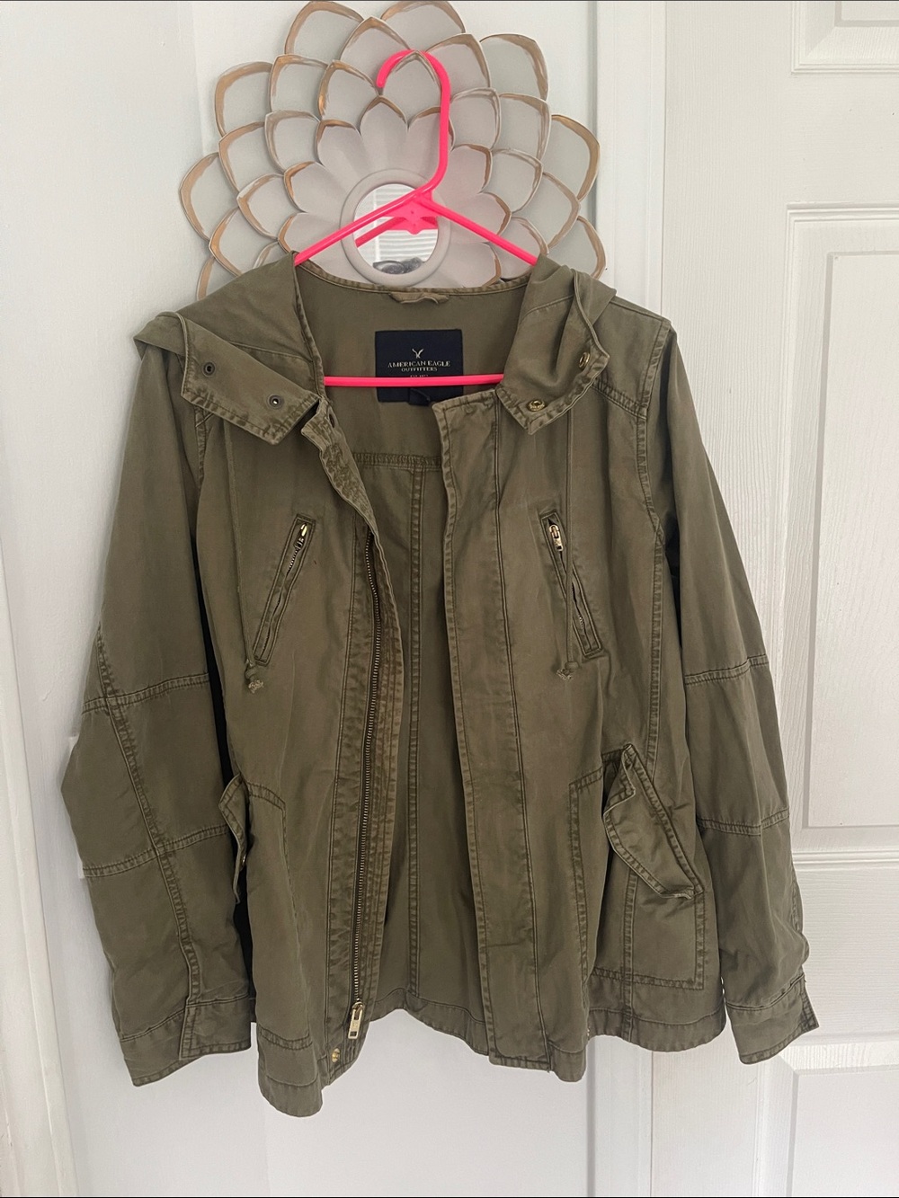 American Eagle Outfitters Olive Utility Jacket with Hood